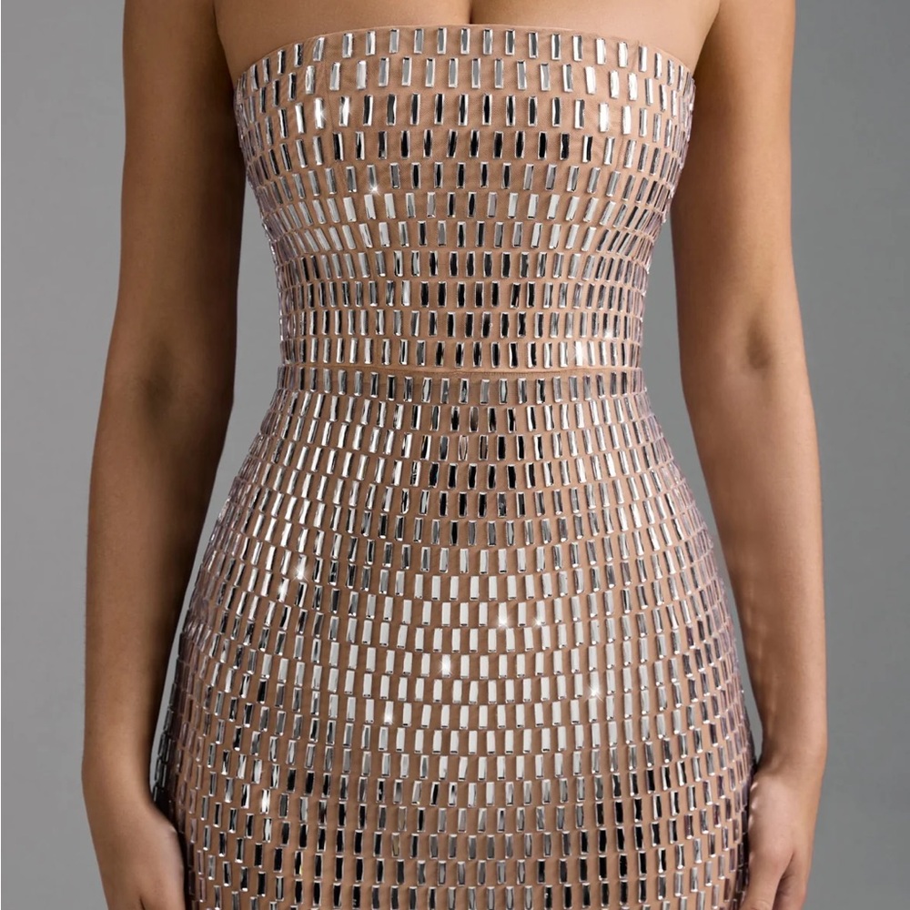 Oh Polly Metallic Strapless Dress